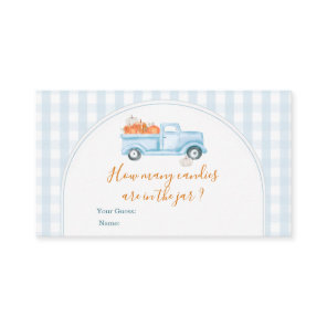Little Pumpkin Blue Truck Gingham How Many Candies Enclosure Card