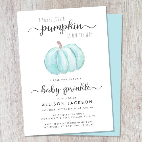 Little Pumpkin Blue Watercolor Baby Boy Sprinkle Invitation