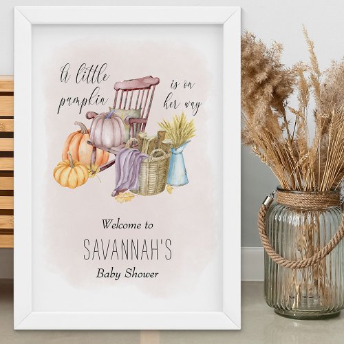 Little Pumpkin Blush Fall Baby Shower Welcome Sign