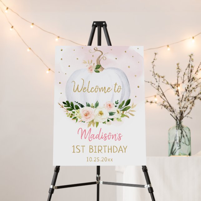 Little Pumpkin Blush Floral Birthday Welcome Foam Board (In Situ (Stand))
