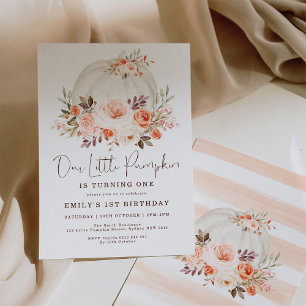 Little Pumpkin Blush Peach Fall Autumn Birthday Invitation