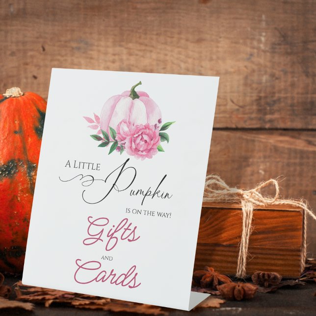 Little Pumpkin Blush Pink Fall Rustic Baby Shower Pedestal Sign (Creator Uploaded)