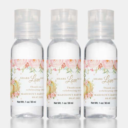 Little Pumpkin Blush Pink Floral Baby Shower Favor Hand Sanitizer