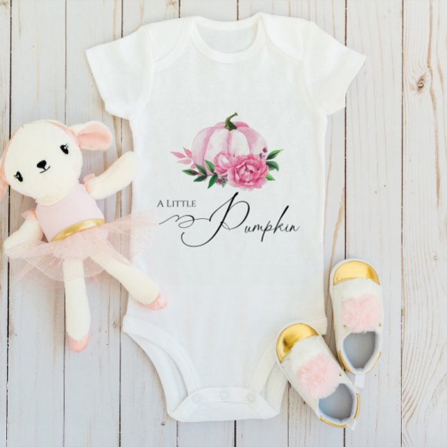 Little Pumpkin Blush Pink Rustic Baby Shower Bodysuit (Creator Uploaded)