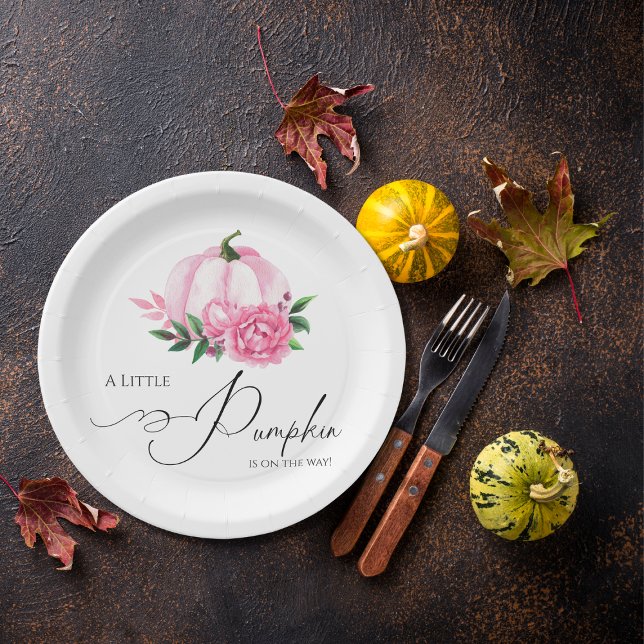 Little Pumpkin Blush Pink Rustic Baby Shower Paper Plates (Creator Uploaded)