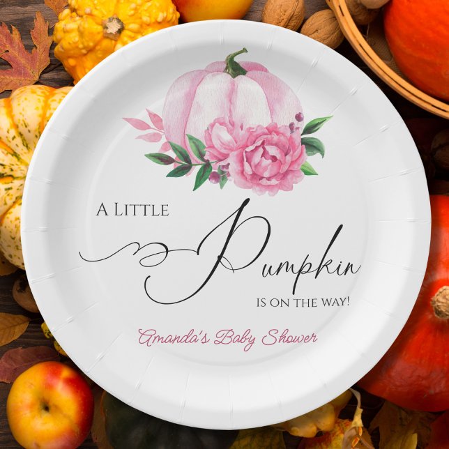 Little Pumpkin Blush Pink Rustic Baby Shower Paper Plates (Creator Uploaded)
