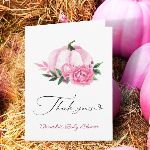 Little Pumpkin Blush Pink Rustic Baby Shower Thank Card