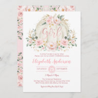 Little Pumpkin Blush Rose Gold Floral Baby Shower Invitation