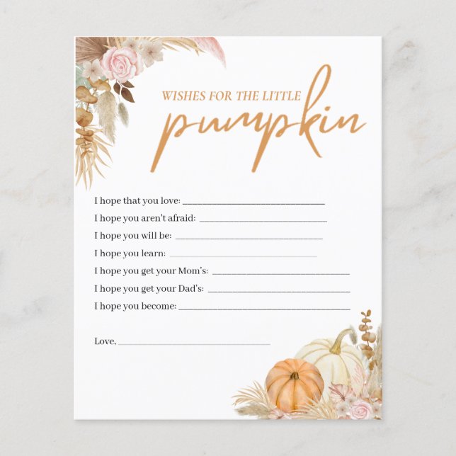 Little Pumpkin Boho Baby Shower Wishes for Baby (Front)