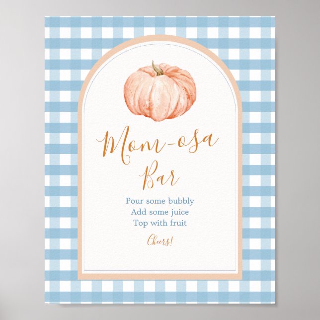 Little Pumpkin Boho Blue Gingham Mom-osa Bar Poster (Front)