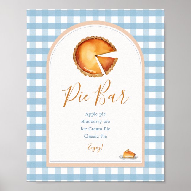 Little Pumpkin Boho Blue Gingham Pie Bar Poster (Front)