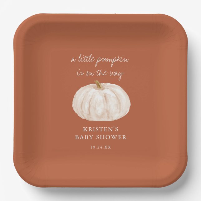 Little Pumpkin Boho Fall Baby Shower Paper Plates (Front)