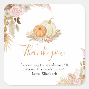 Little Pumpkin Boho Fall Floral Thank you Square Sticker