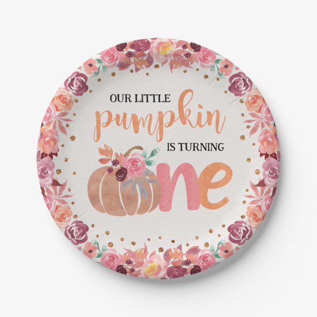 Little Pumpkin Boho Floral 1st Bday Paper Plate (Front)
