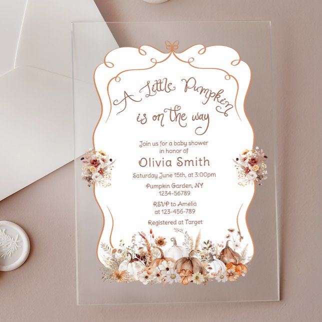 Little Pumpkin Boho Floral Baby Shower Acrylic Invitations (Creator Uploaded)