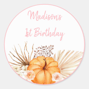 Little Pumpkin Boho Floral Birthday Classic Round Sticker
