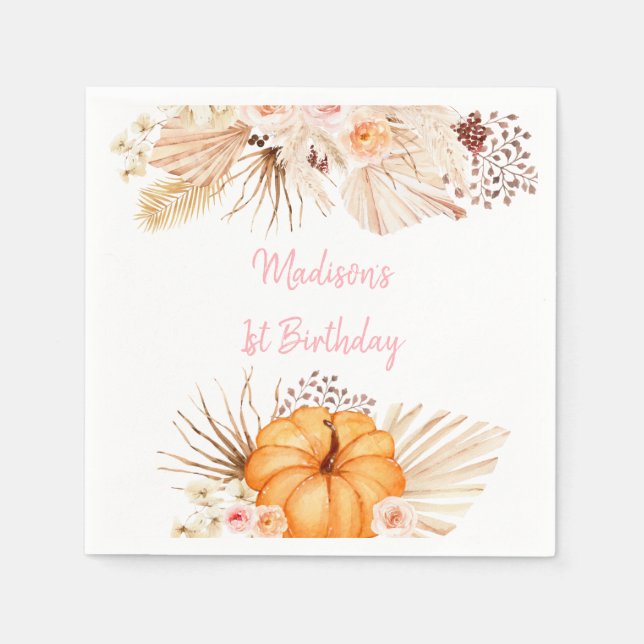 Little Pumpkin Boho Floral Birthday Napkins (Front)