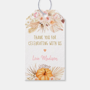Little Pumpkin Boho Floral Birthday Thank You Gift Tags