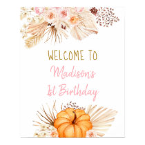 Little Pumpkin Boho Floral Birthday Welcome Poster