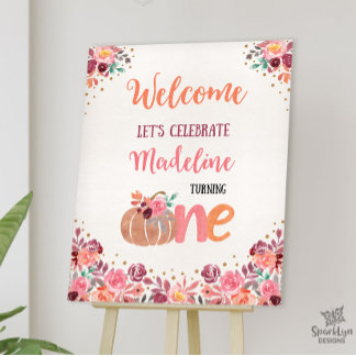 Little Pumpkin Boho Floral Birthday Welcome Sign
