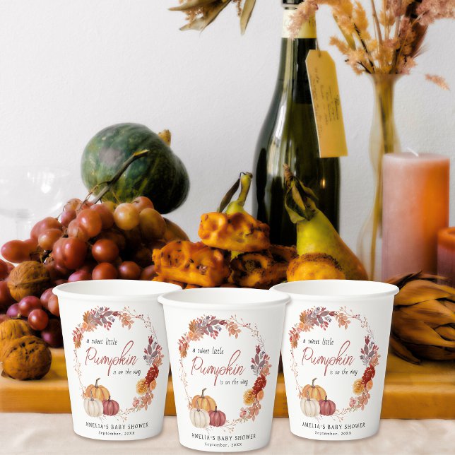 Little Pumpkin Boho Floral Fall Baby Shower Paper Cups (Creator Uploaded)