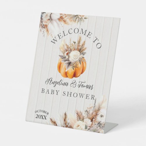 Little Pumpkin Boho Gender Neutral Baby Shower Pedestal Sign