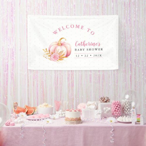 Little Pumpkin Boho Pink Gold Floral Baby Shower Banner