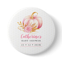 Little Pumpkin Boho Pink Gold Floral Baby Shower Button