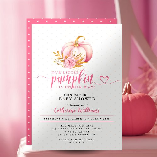Little Pumpkin Boho Pink Gold Floral Baby Shower  Invitation