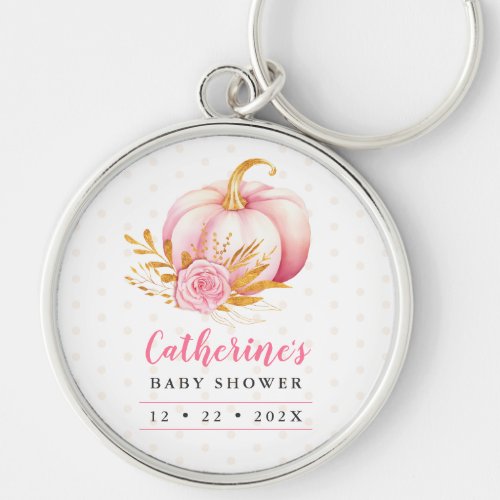Little Pumpkin Boho Pink Gold Floral Baby Shower Keychain