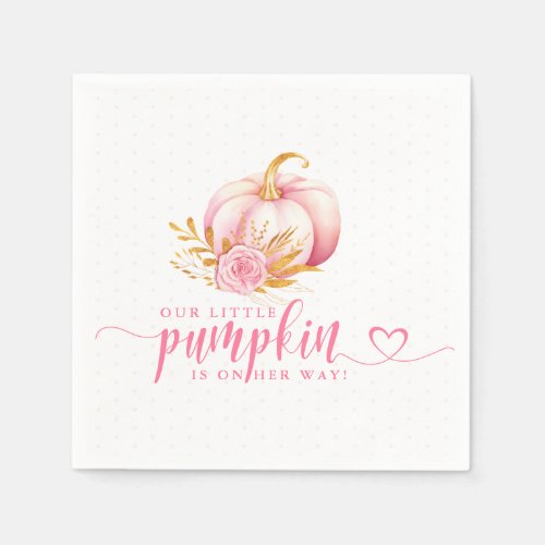 Little Pumpkin Boho Pink Gold Floral Baby Shower Napkins