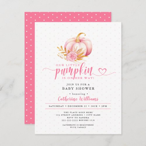 Little Pumpkin Boho Pink Gold Floral Baby Shower  Note Card