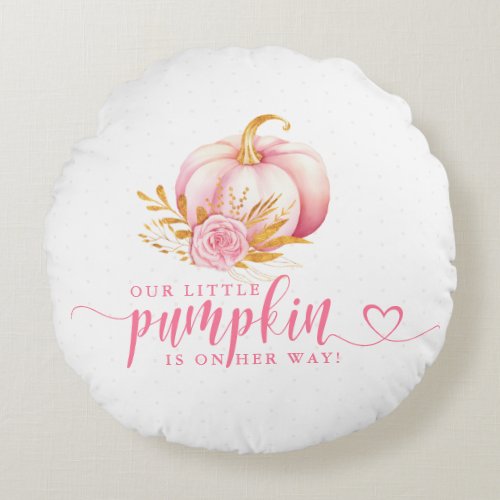 Little Pumpkin Boho Pink Gold Floral Baby Shower Round Pillow