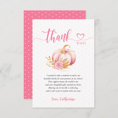 Little Pumpkin Boho Pink Gold Floral Baby Shower  Thank You Card