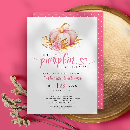 Little Pumpkin Boho Pink Gold Script Baby Shower  Note Card