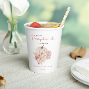 Little Pumpkin Boho Pink Pampas Grass Baby Shower Paper Cups