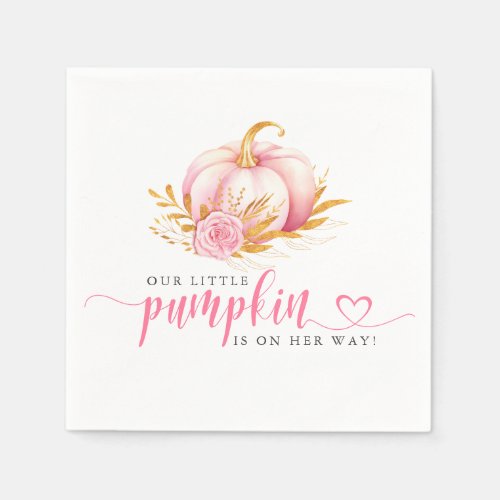 Little Pumpkin Boho Pink Script Floral Baby Shower Napkins