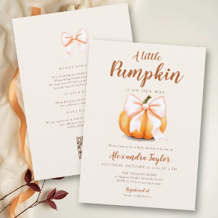 Little Pumpkin Bow All in One QR Fall Baby Shower Invitation