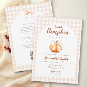 Little Pumpkin Bow All One Blush Fall Baby Shower Invitation