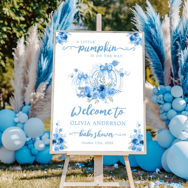 Little Pumpkin Bow Blue Baby Shower Welcome Foam Board (Creator Uploaded)