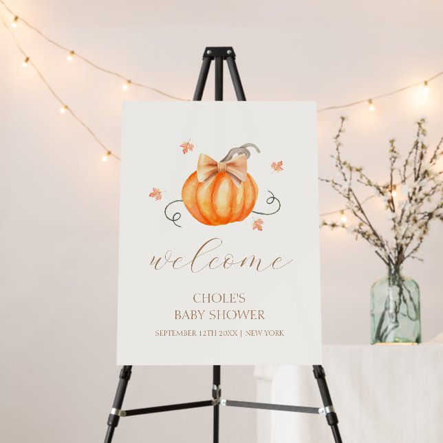 Little Pumpkin Bow Fall Baby Shower Welcome Sign (In Situ (Stand))
