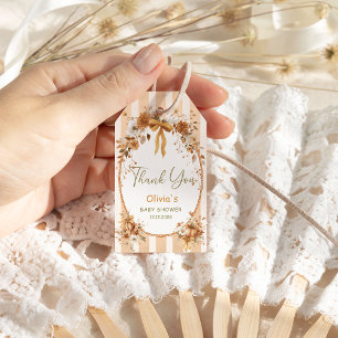 Little Pumpkin Bow Floral Baby Shower Thank You Gift Tags