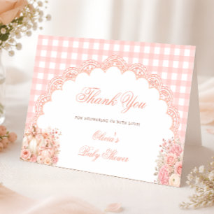 Little Pumpkin Bow Gingham Baby Shower Thank You Card