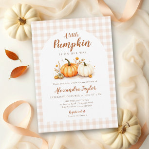 Little Pumpkin Bow Gingham Floral Fall Baby Shower Invitation