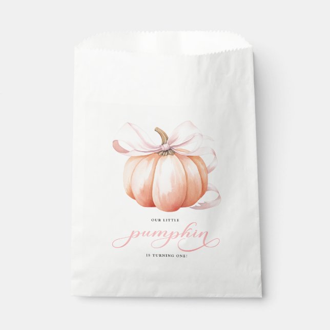 Little Pumpkin Bow Girl First Birthday Favor Bag (Front)
