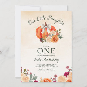 Little Pumpkin Bow Girls First Birthday Invitation