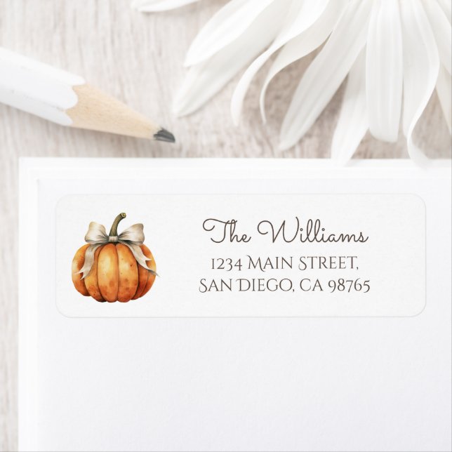 Little Pumpkin Bow Minimal Neutral Baby Shower Label (Insitu)