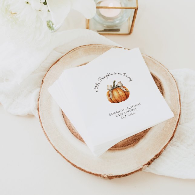Little Pumpkin Bow Minimal Neutral Baby Shower Napkins (Creator Uploaded)