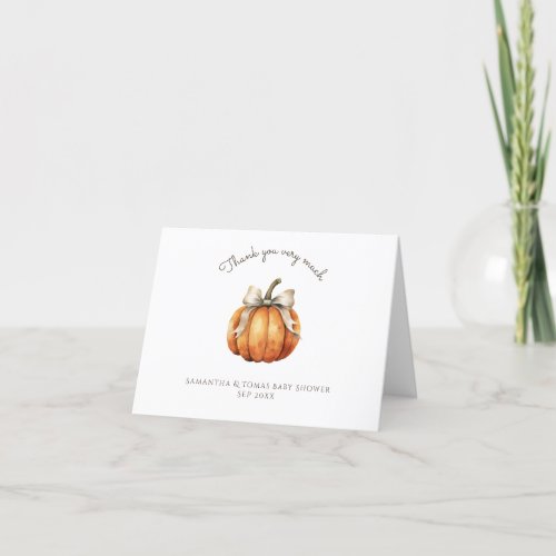 Little Pumpkin Bow Minimal Neutral Baby Shower Thank You Card