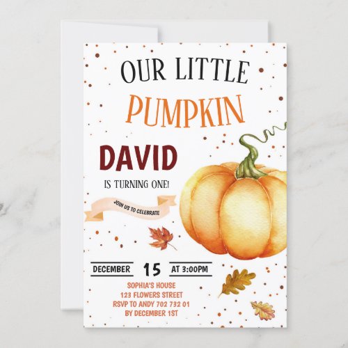 Little Pumpkin Boy 1st Birthday Fall Confetti Invitation